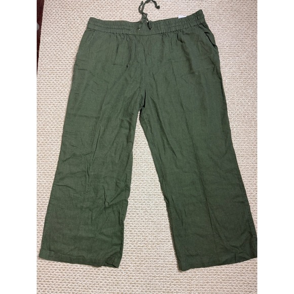 naturals d&co. Pants - Naturals d&co Green Linen Blend Wide Leg Drawstring Pants XLP boho Lagenlook